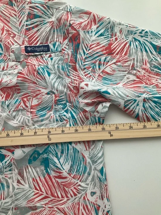 Columbia Super Tamiami PFG Coral & Teal Tropical Short-Sleeve Button-Down Shirt - Picture 8 of 12